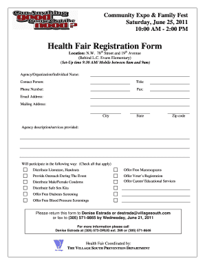 Health Fair Registration Form