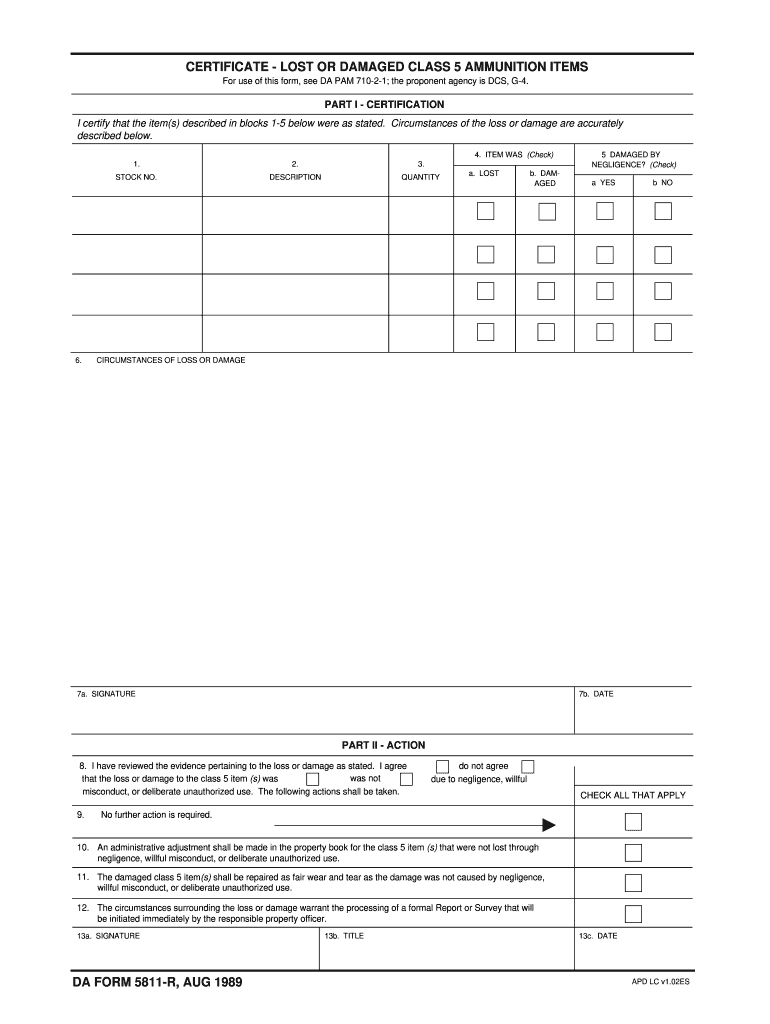 Da Form 5811 R