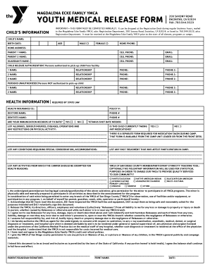 YOUTH MEDICAL RELEASE FORM Magdalena Ecke Family YMCA