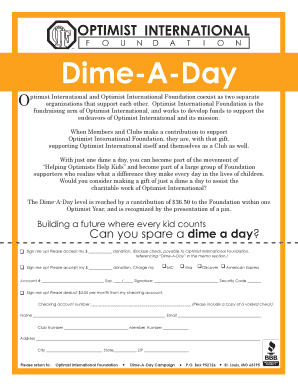 Optimist International Foundation Dime a Day Form PDF