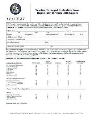 Teacher Evaluation by Principal  Form