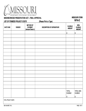 NPA E Form Missouri Department of Economic Development