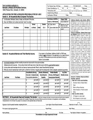 Lunch Application English Norwalk La Mirada Unified School  Form