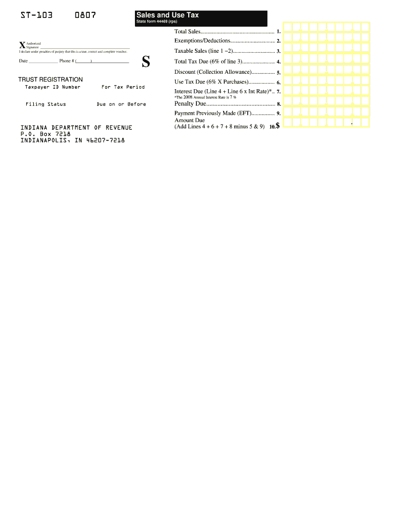  Sales and Tax Forms in St 103 0807 2007-2024