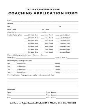 COACHING APPLICATION FORM Trojan Basketball Club Tbcbasketball