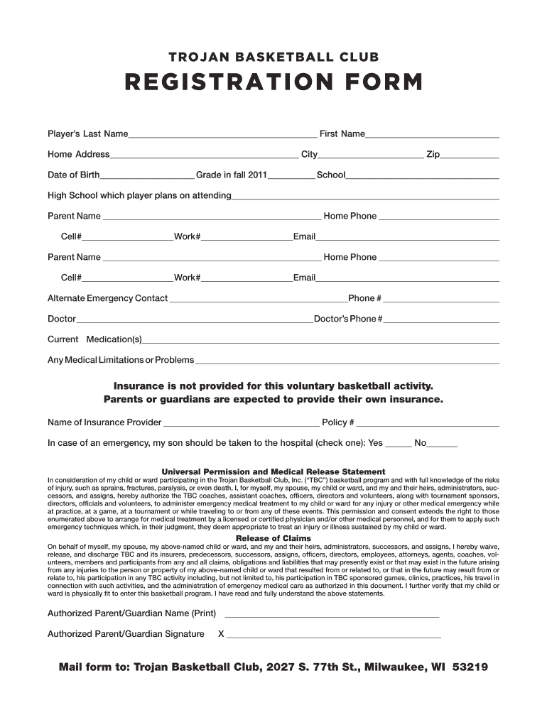 Basketball Application  Form