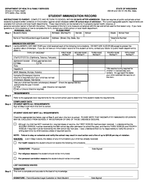 Student Immunization Record, DPH 4020L  Form