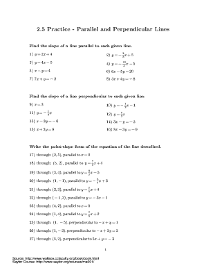 2 5 Practice Parallel and Perpendicular Lines Worksheet Answer Key  Form