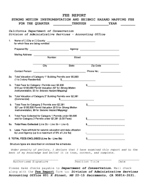 Strong Motion Instrumentation and Seismic Hazard Mapping Fee Form