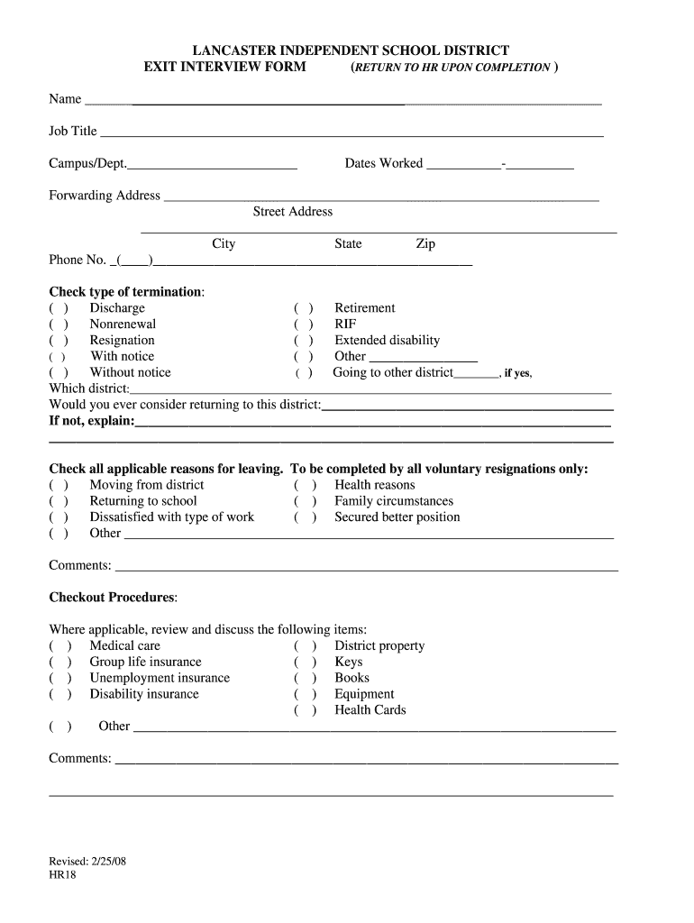 Get and Sign Exit Interview Form PDF 2008-2022