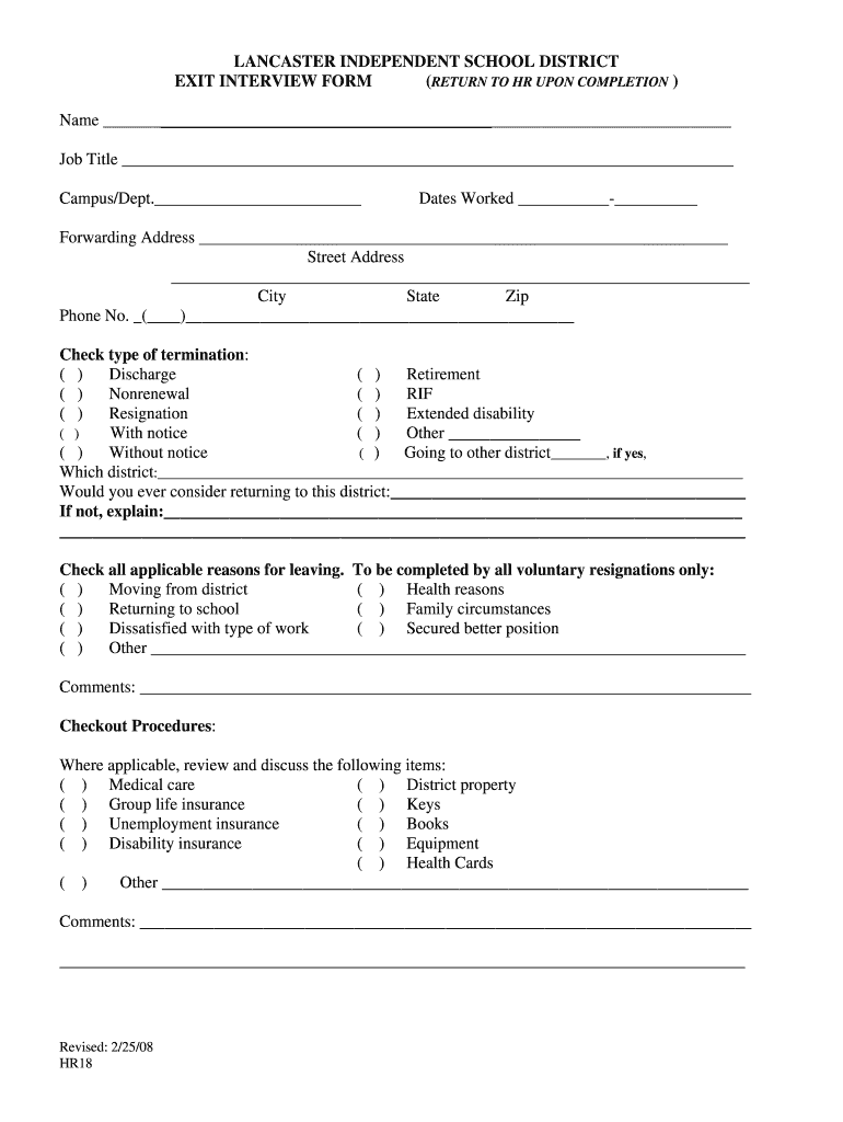  Exit Interview Form PDF 2008-2024