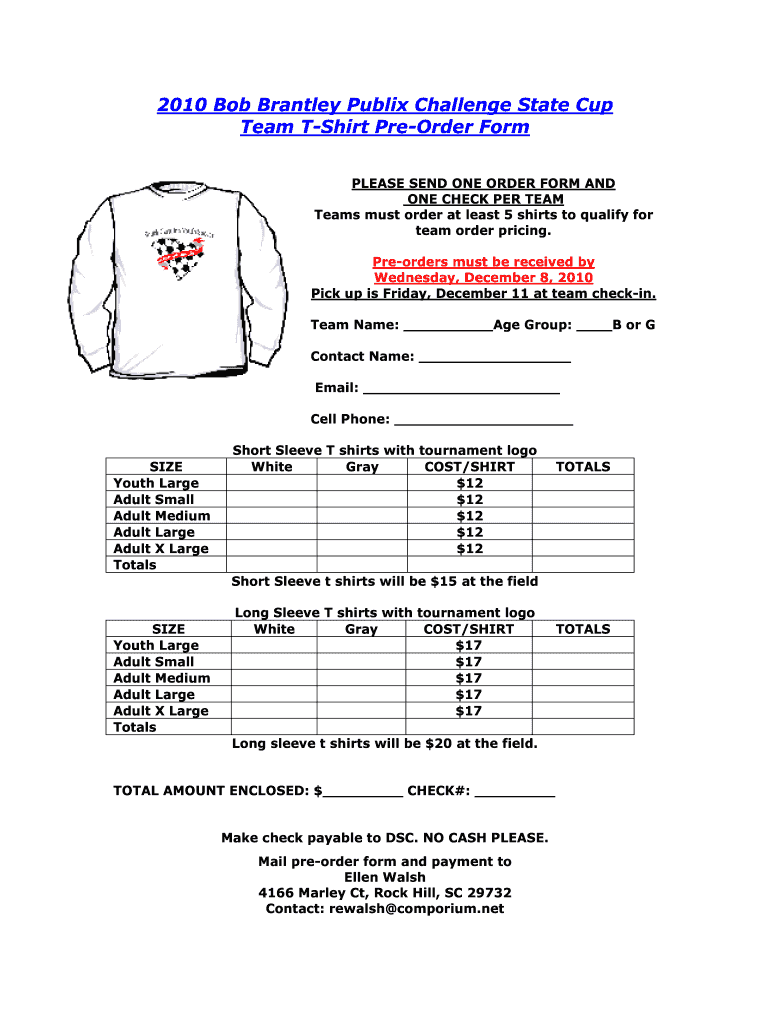 Team Shirt Order Form