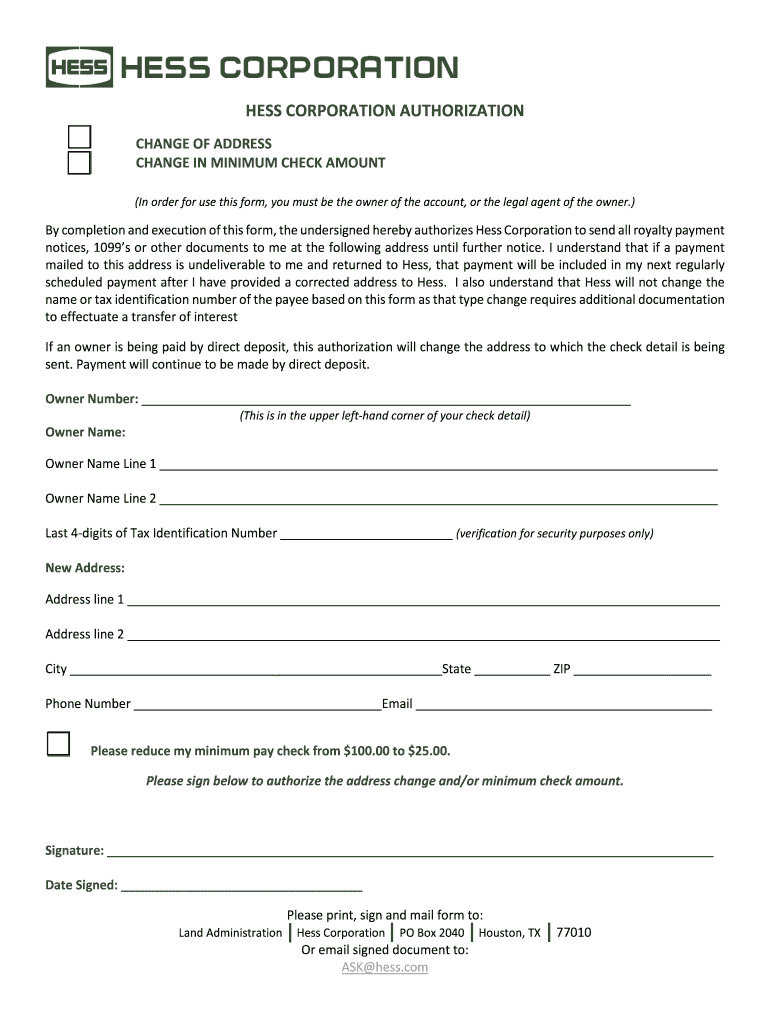 Hess Address  Form