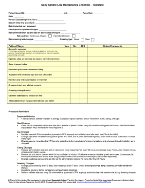 Central Line Maintenance Checklist  Form