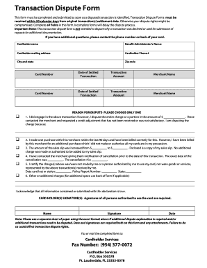 Transaction Dispute Form EBS RMSCO, Inc
