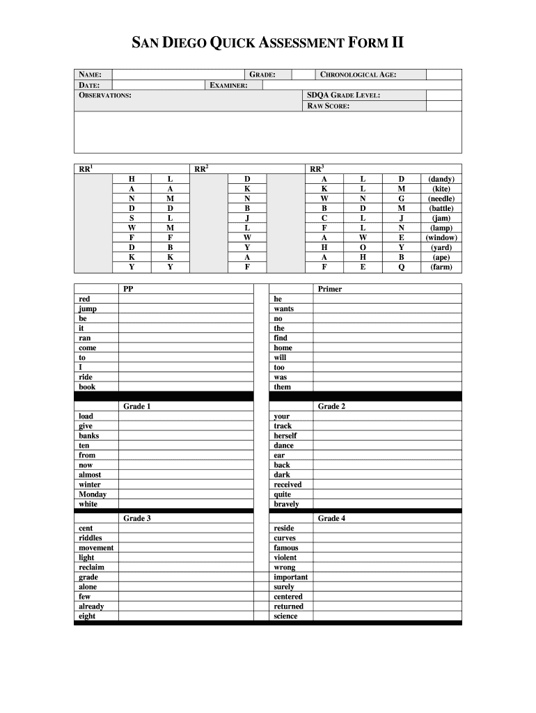 San Diego Quick Assessment  Form
