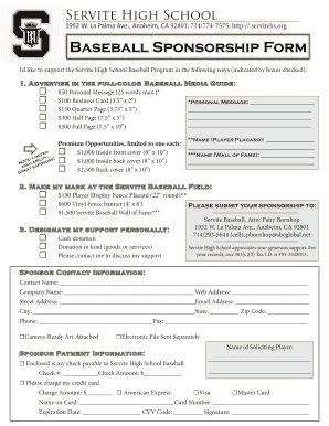 Baseball Sponsorship Form