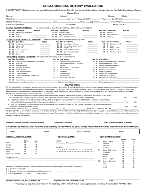 Lhsaa Medical History Evaluation  Form