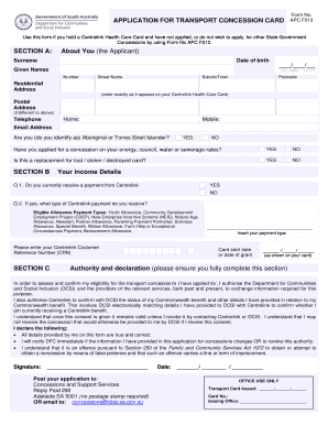 APPLICATION for TRANSPORT CONCESSION CARD Sa Gov Au Home Sa Gov  Form