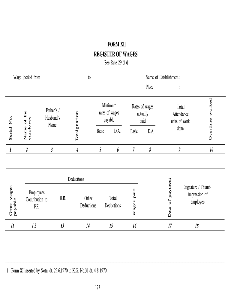 Form B Wage Register in Excel Format