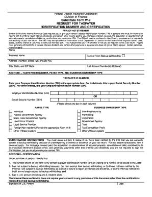 FDIC 453110, Substitute Form W 9, Request for Taxpayer Print W9