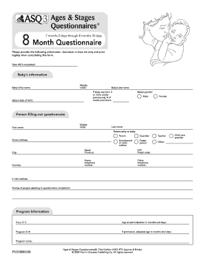 Ages &amp; Stages Questionnaires 8 Month Questionnaire Pages Uoregon  Form