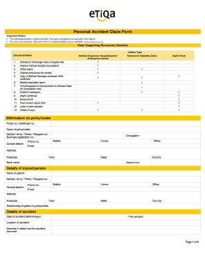 Personal Accident Claim Form Etiqa