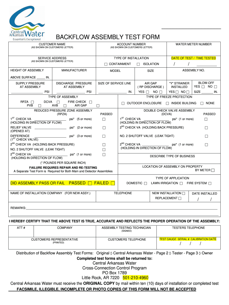 Arkansas Backflow  Form