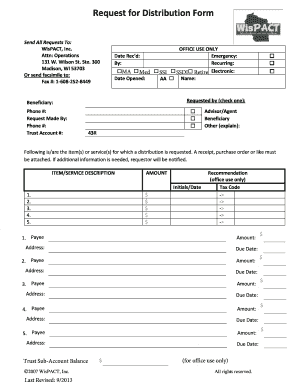 Request for Distribution Form WisPACT Wispact