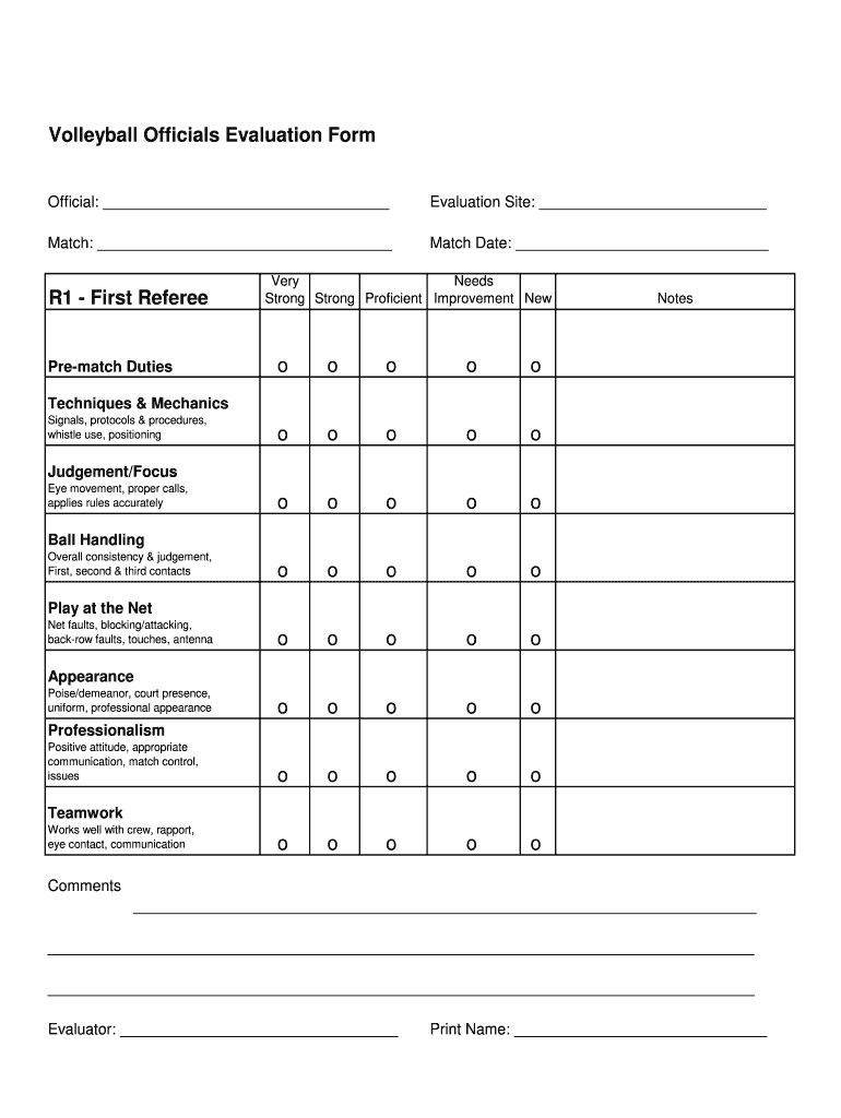 Volleyball Evaluation Form