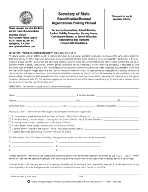 Recertification Parking Placard  Form