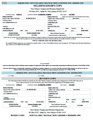 Series Nontaxable Transaction Certificate  Form