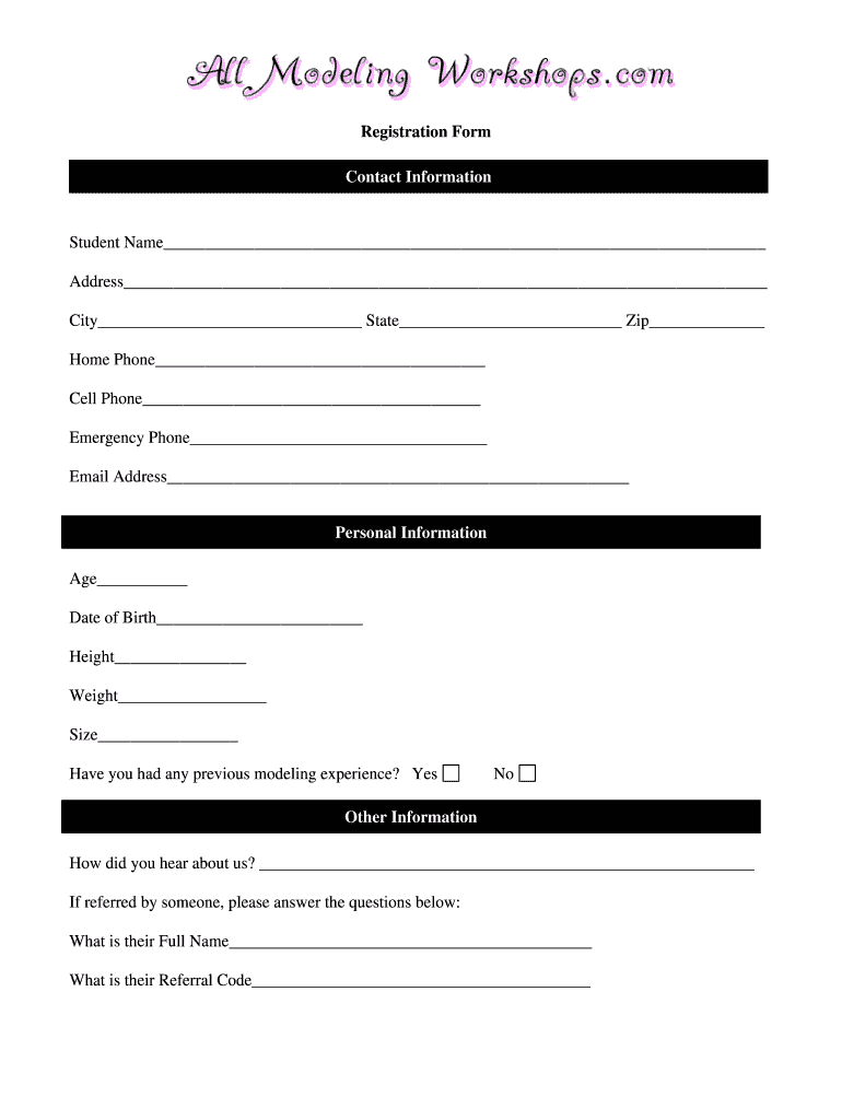 Model Registration Form PDF