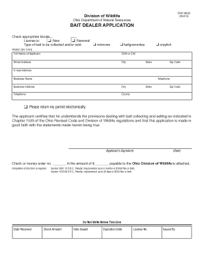 Bait Dealer License  Form