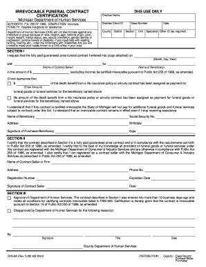 DHS 0008A Irrevocable Funeral Contract Certification DHS 0008A Irrevocable Funeral Contract Certification  Form