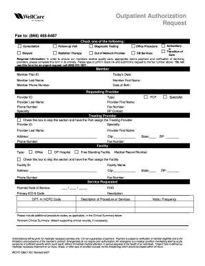Wellcare Outpatient Authorization Request Form