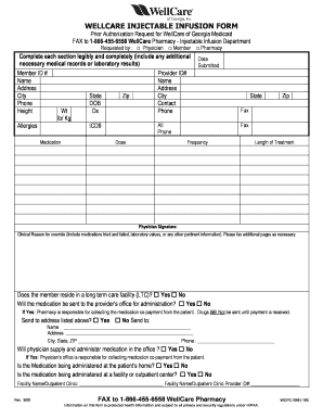 Wellcare Injectable Infusion Form