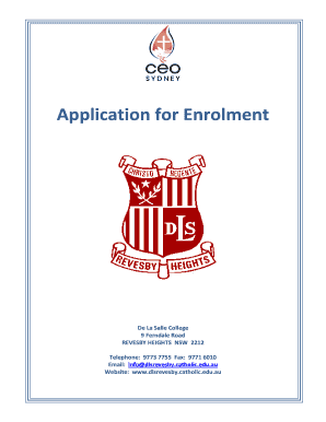 Enrolment Application Form De La Salle College Revesby