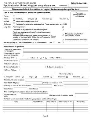 Application for United Kingdom Entry Clearance British Expats  Form