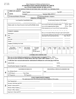 CFS 718 RL Background Check for Relatives State of Illinois  Form