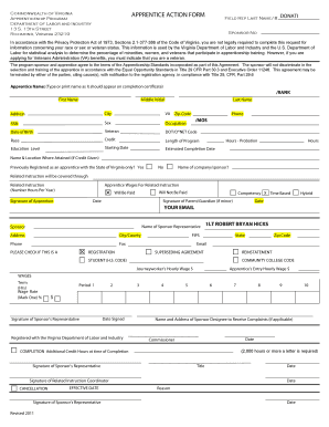 Apprenticeship Action Form Virginia