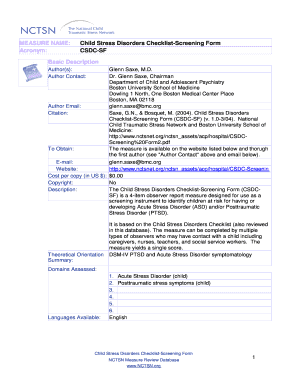 Child Stress Disorders Checklist Screening Form