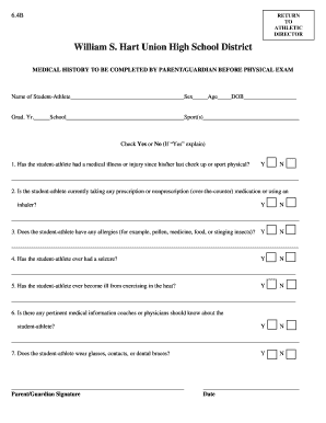 Medical History Form William S Hart Union High School District Hartdistrict