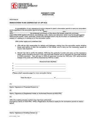 Hdb Indemnity Form