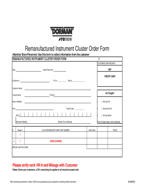 Dorman Instrument Cluster Order Form