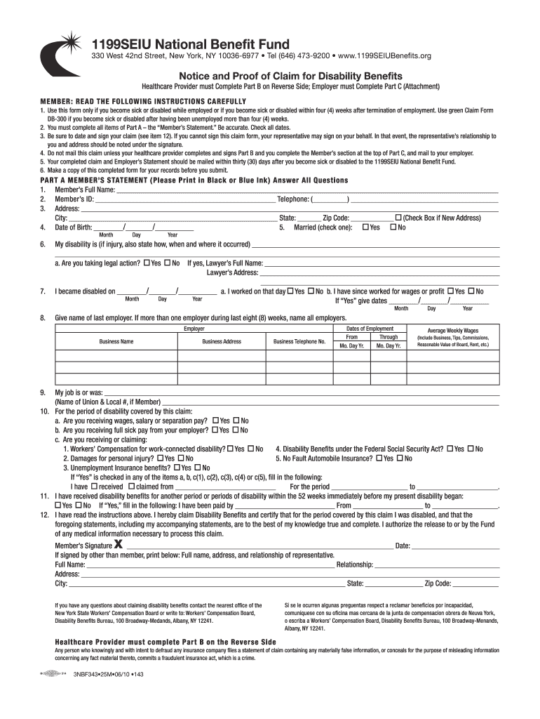  Notice and Proof of Claim for Disability Form 2010