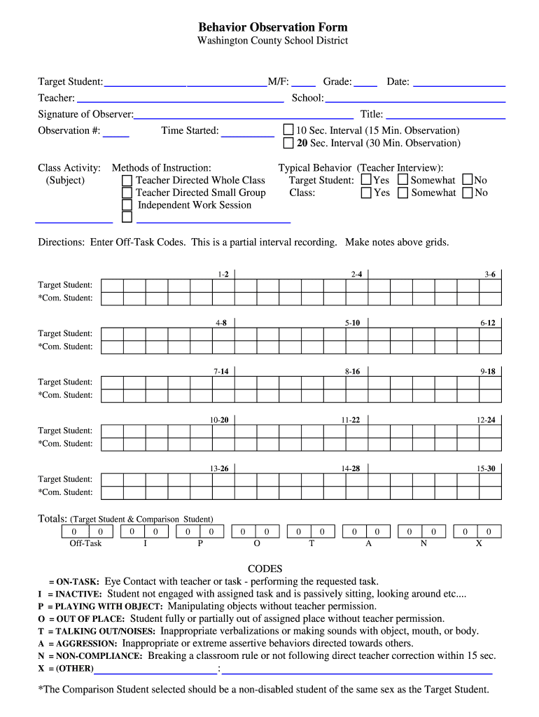 Behavior Observation Form