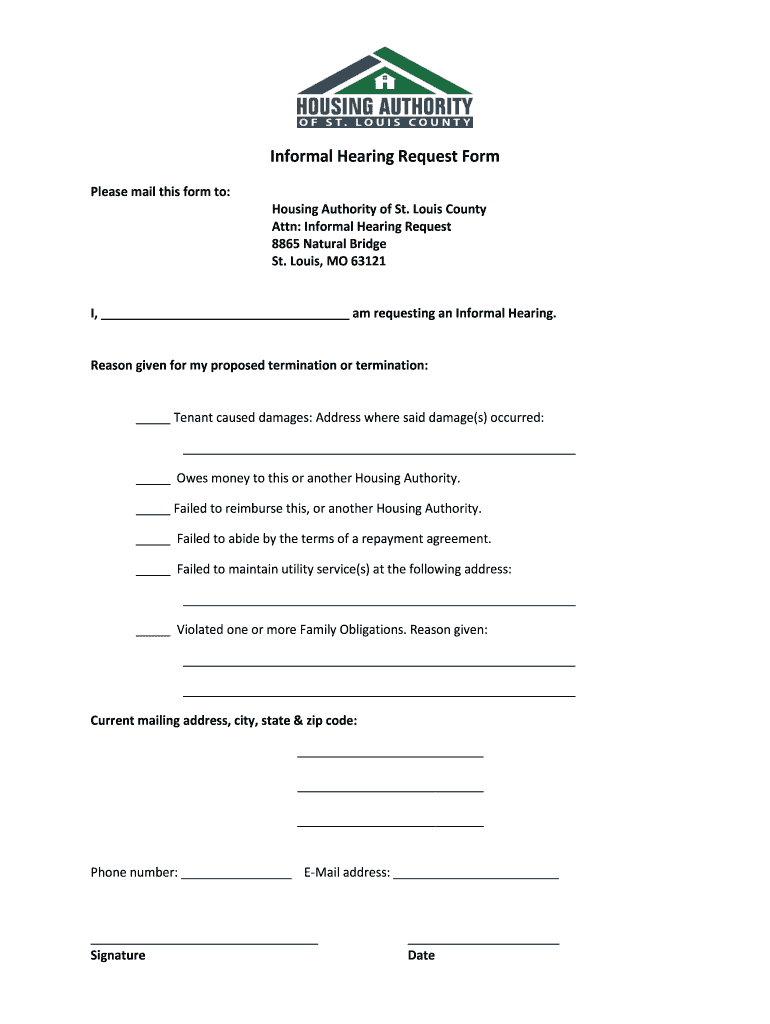 Get and Sign Informal Hearing Request Form  Housing Authority of St Louis County