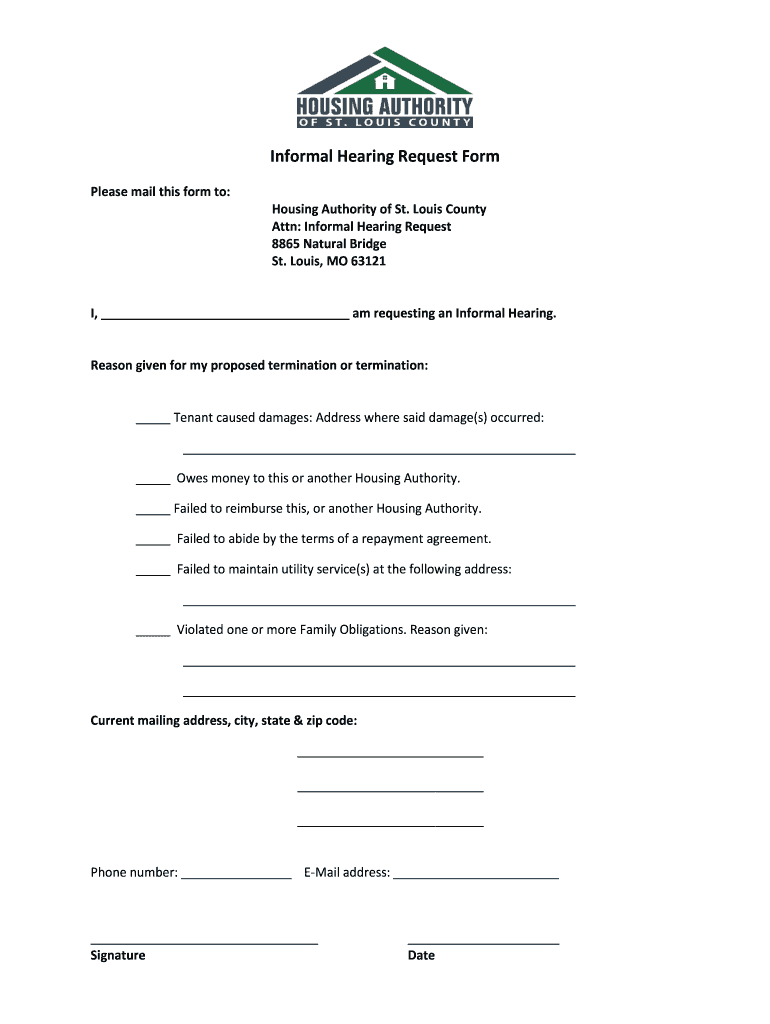 Informal Hearing Request Form  Housing Authority of St Louis County