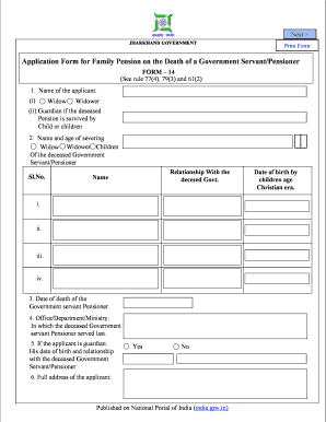 Application Form for Family Pension on the Death Jharkhand Gov